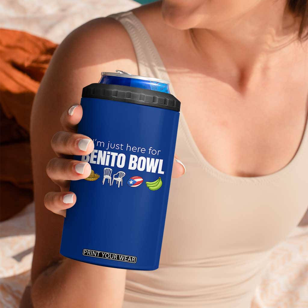 I'm Just Here for the Benito Bowl Funny Puerto Rican Game Day 4 in 1 Can Cooler Tumbler Plantains Chairs and Flag Music Fans TS02 Print Your Wear