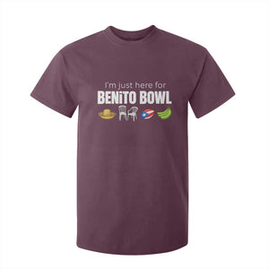 I'm Just Here for the Benito Bowl Funny Puerto Rican Game Day T Shirt For Kid Plantains Chairs and Flag Music Fans TS02 Maroon Print Your Wear
