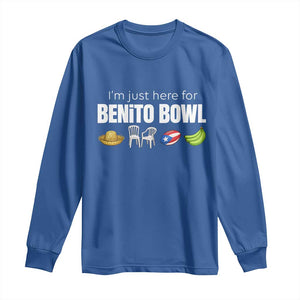 I'm Just Here for the Benito Bowl Funny Puerto Rican Game Day Long Sleeve Shirt Plantains Chairs and Flag Music Fans TS02 Royal Blue Print Your Wear