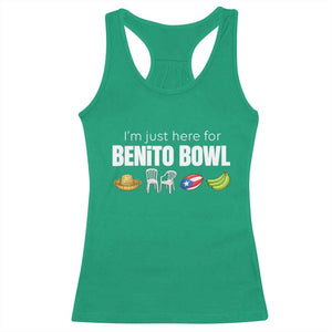 I'm Just Here for the Benito Bowl Funny Puerto Rican Game Day Racerback Tank Top Plantains Chairs and Flag Music Fans TS02 Irish Green Print Your Wear