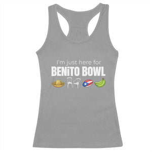 I'm Just Here for the Benito Bowl Funny Puerto Rican Game Day Racerback Tank Top Plantains Chairs and Flag Music Fans TS02 Sport Gray Print Your Wear