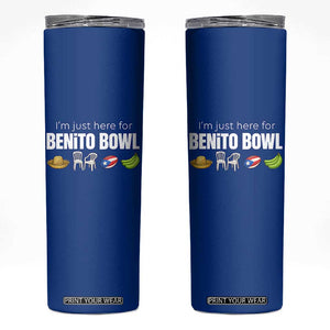 I'm Just Here for the Benito Bowl Funny Puerto Rican Game Day Skinny Tumbler Plantains Chairs and Flag Music Fans TS02 Royal Blue Print Your Wear