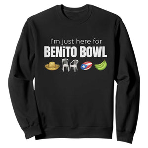 I'm Just Here for the Benito Bowl Funny Puerto Rican Game Day Sweatshirt Plantains Chairs and Flag Music Fans TS02 Black Print Your Wear