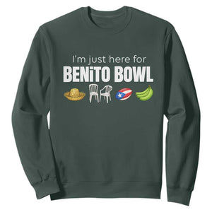 I'm Just Here for the Benito Bowl Funny Puerto Rican Game Day Sweatshirt Plantains Chairs and Flag Music Fans TS02 Dark Forest Green Print Your Wear