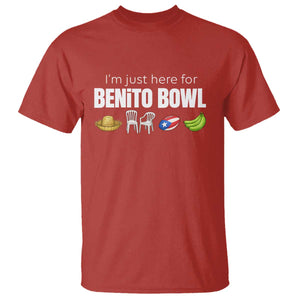 I'm Just Here for the Benito Bowl Funny Puerto Rican Game Day T Shirt Plantains Chairs and Flag Music Fans TS02 Red Print Your Wear