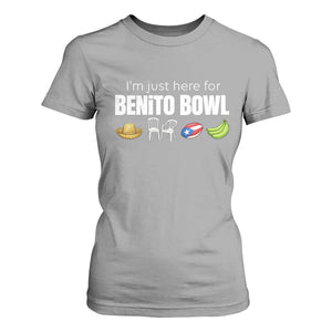 I'm Just Here for the Benito Bowl Funny Puerto Rican Game Day T Shirt For Women Plantains Chairs and Flag Music Fans TS02 Sport Gray Print Your Wear