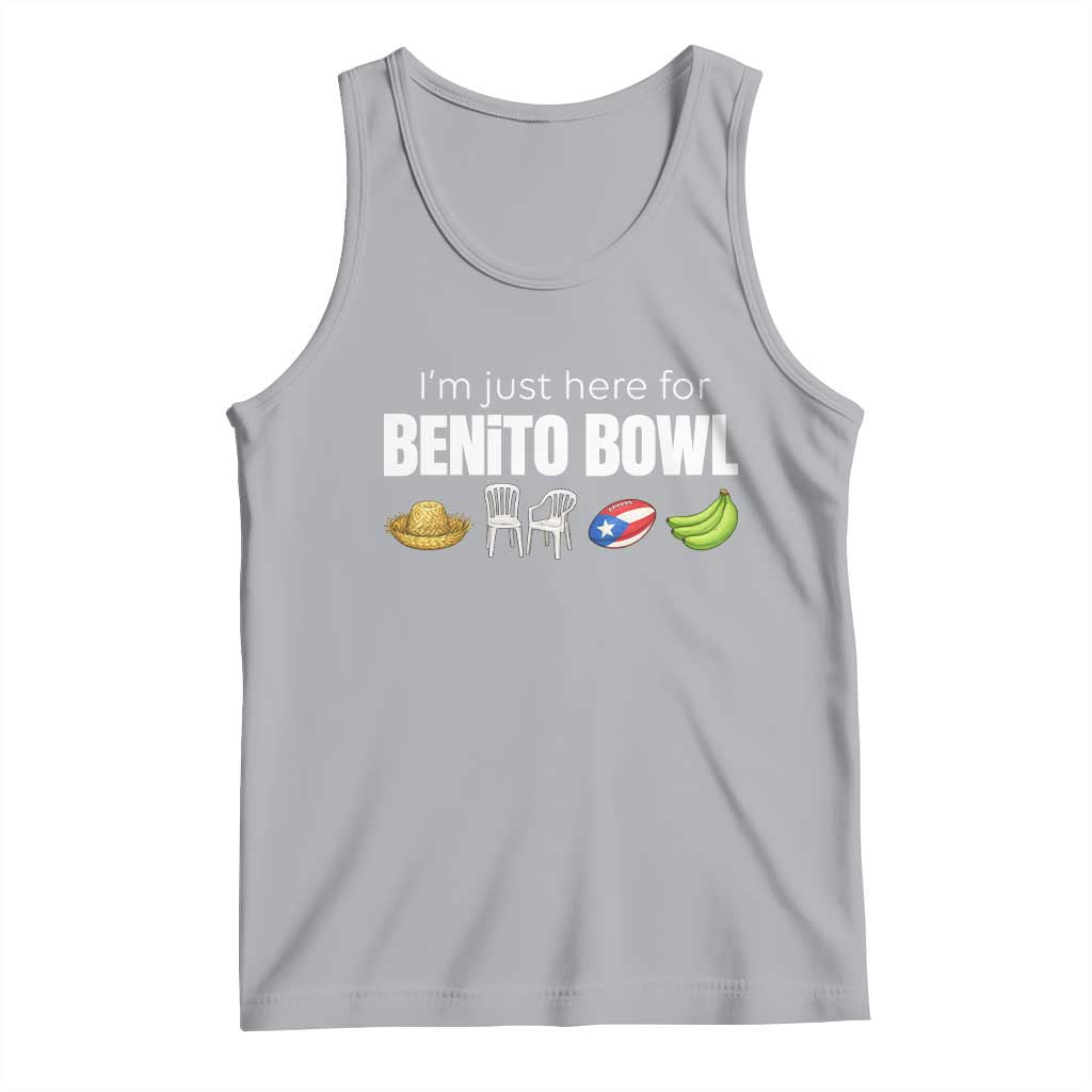 I'm Just Here for the Benito Bowl Funny Puerto Rican Game Day Tank Top Plantains Chairs and Flag Music Fans TS02 Athletic Heather Print Your Wear