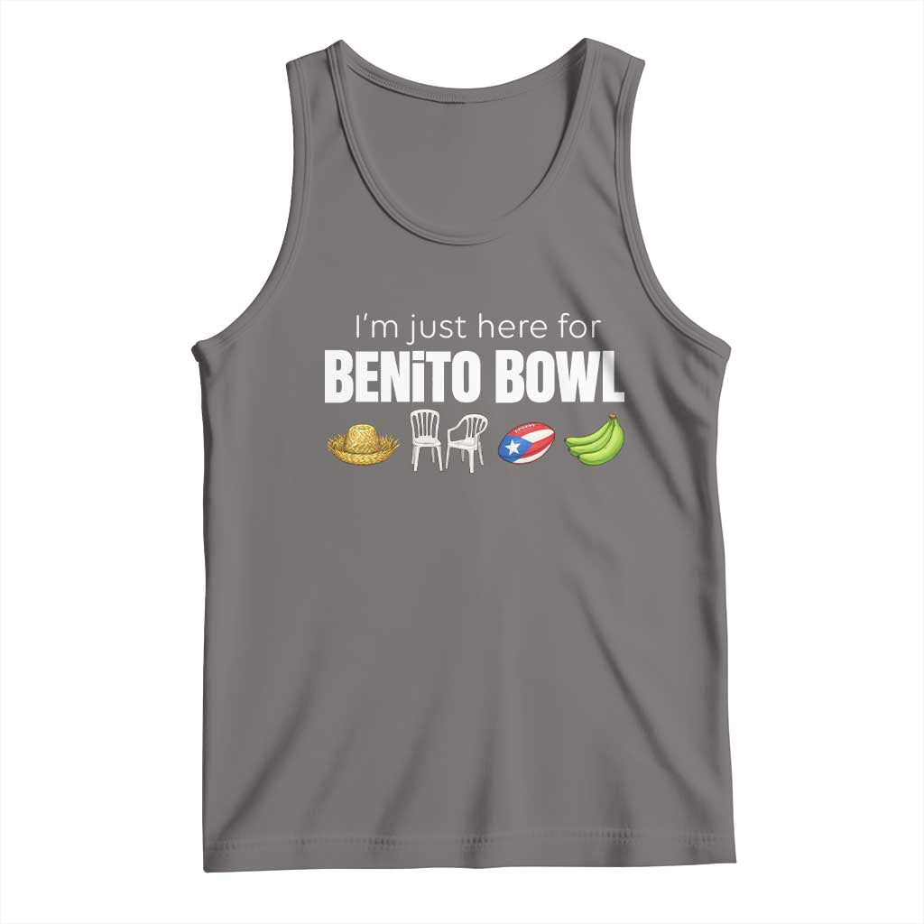 I'm Just Here for the Benito Bowl Funny Puerto Rican Game Day Tank Top Plantains Chairs and Flag Music Fans TS02 Deep Heather Print Your Wear