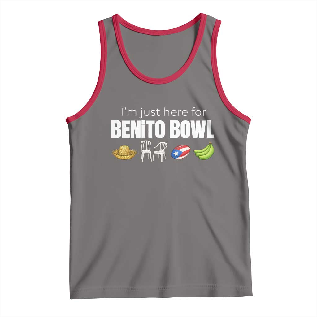 I'm Just Here for the Benito Bowl Funny Puerto Rican Game Day Tank Top Plantains Chairs and Flag Music Fans TS02 Deep Heather Red Print Your Wear