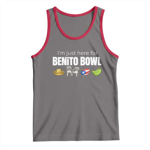 I'm Just Here for the Benito Bowl Funny Puerto Rican Game Day Tank Top Plantains Chairs and Flag Music Fans TS02 Deep Heather Red Print Your Wear