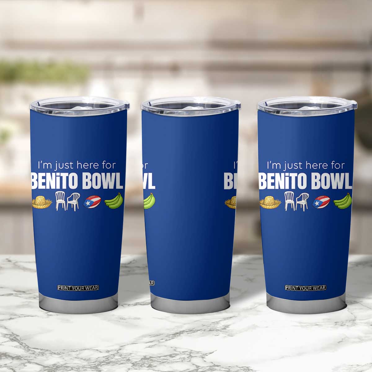 I'm Just Here for the Benito Bowl Funny Puerto Rican Game Day Tumbler Cup Plantains Chairs and Flag Music Fans TS02 Print Your Wear
