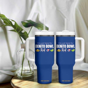 I'm Just Here for the Benito Bowl Funny Puerto Rican Game Day Tumbler With Handle Plantains Chairs and Flag Music Fans TS02 Print Your Wear