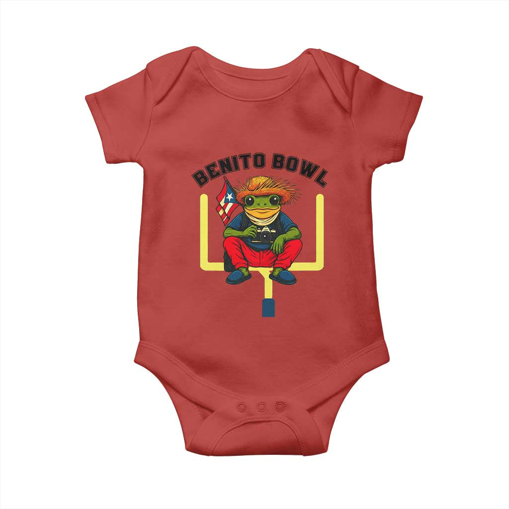 Benito Bowl Coquí Frog Football Baby Onesie Funny Puerto Rico Flag Game Day Music Fans TS02 Red Print Your Wear