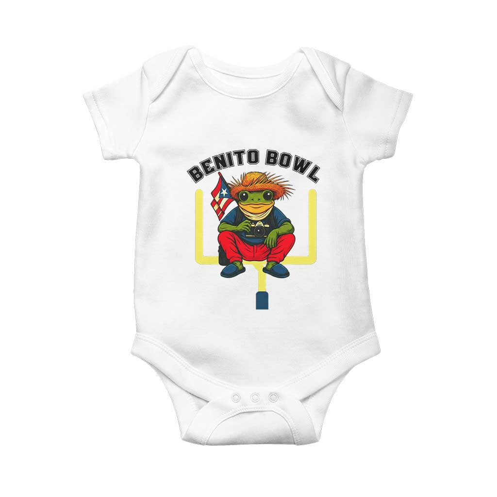Benito Bowl Coquí Frog Football Baby Onesie Funny Puerto Rico Flag Game Day Music Fans TS02 White Print Your Wear