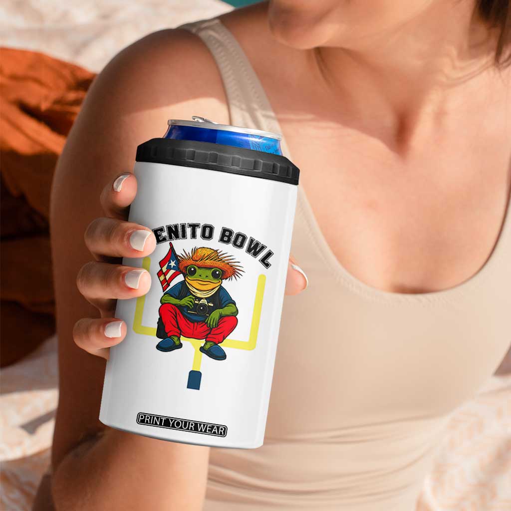 Benito Bowl Coquí Frog Football 4 in 1 Can Cooler Tumbler Funny Puerto Rico Flag Game Day Music Fans TS02 Print Your Wear