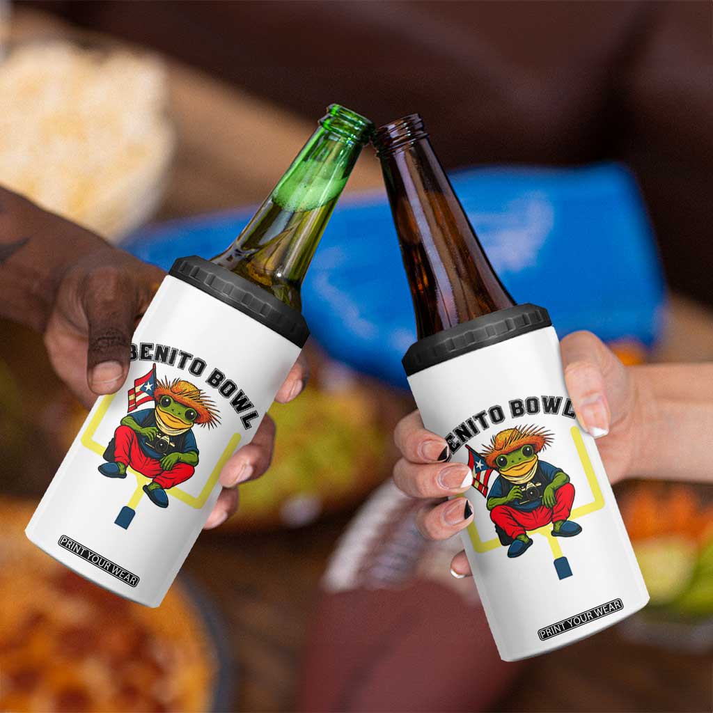 Benito Bowl Coquí Frog Football 4 in 1 Can Cooler Tumbler Funny Puerto Rico Flag Game Day Music Fans TS02 Print Your Wear