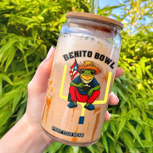 Benito Bowl Coquí Frog Football Glass Can Funny Puerto Rico Flag Game Day Music Fans TS02 White Print Your Wear
