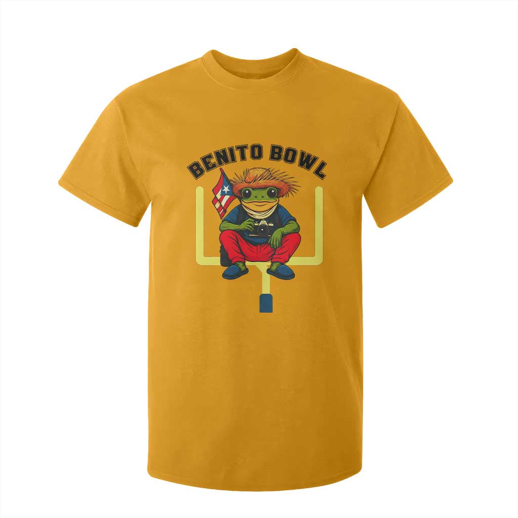 Benito Bowl Coquí Frog Football T Shirt For Kid Funny Puerto Rico Flag Game Day Music Fans TS02 Gold Print Your Wear