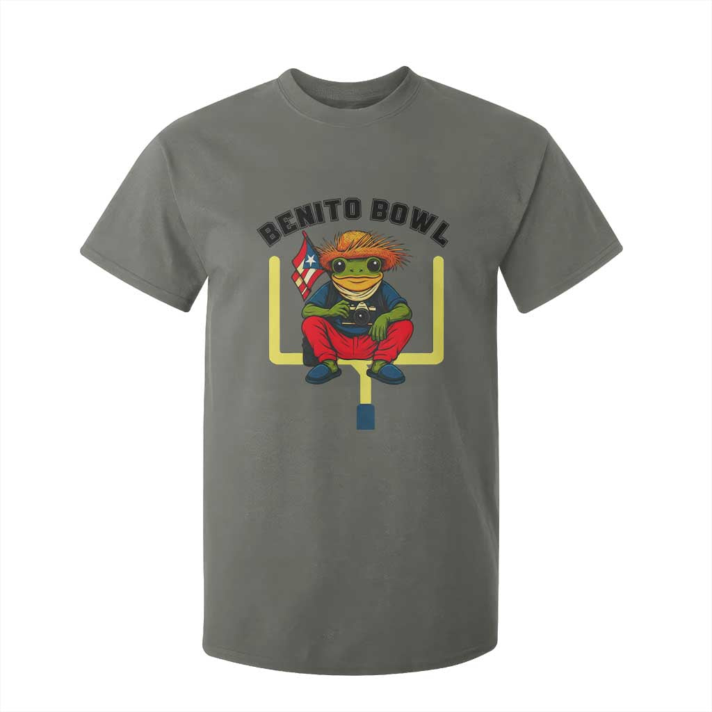 Benito Bowl Coquí Frog Football T Shirt For Kid Funny Puerto Rico Flag Game Day Music Fans TS02 Military Green Print Your Wear