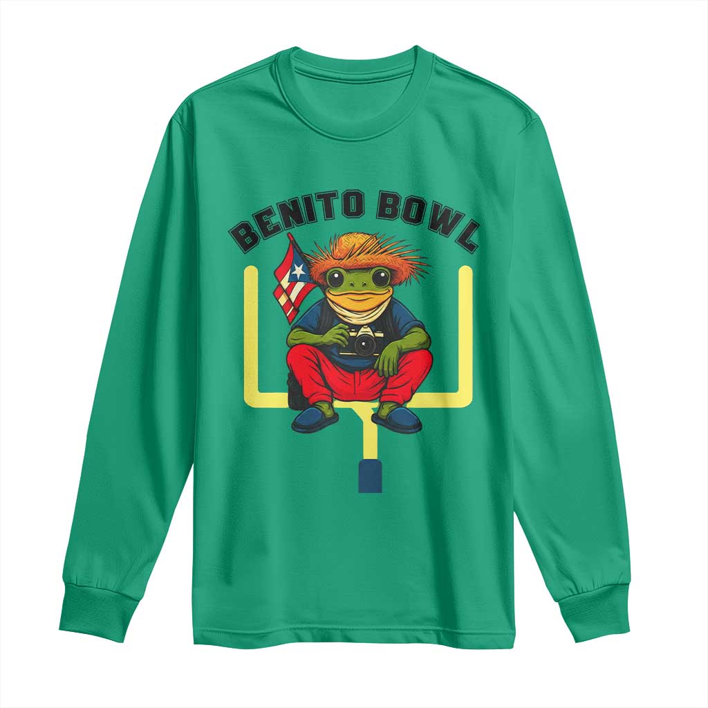 Benito Bowl Coquí Frog Football Long Sleeve Shirt Funny Puerto Rico Flag Game Day Music Fans TS02 Irish Green Print Your Wear