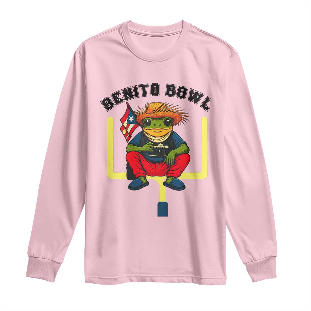 Benito Bowl Coquí Frog Football Long Sleeve Shirt Funny Puerto Rico Flag Game Day Music Fans TS02 Light Pink Print Your Wear