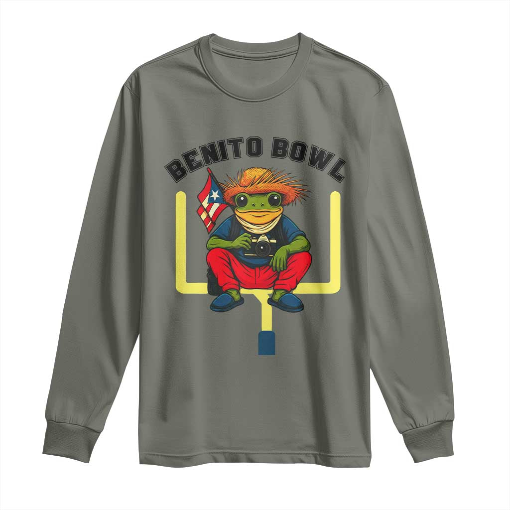 Benito Bowl Coquí Frog Football Long Sleeve Shirt Funny Puerto Rico Flag Game Day Music Fans TS02 Military Green Print Your Wear