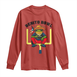 Benito Bowl Coquí Frog Football Long Sleeve Shirt Funny Puerto Rico Flag Game Day Music Fans TS02 Red Print Your Wear