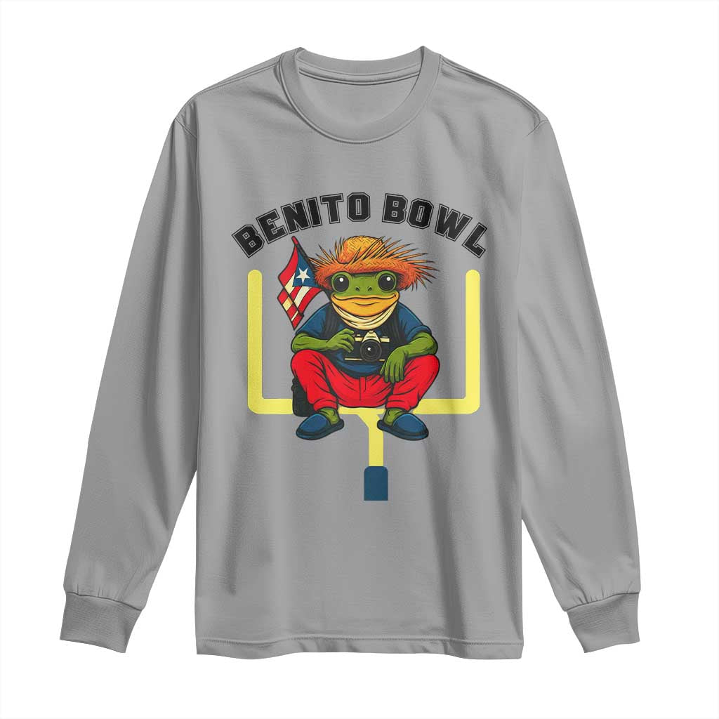 Benito Bowl Coquí Frog Football Long Sleeve Shirt Funny Puerto Rico Flag Game Day Music Fans TS02 Sport Gray Print Your Wear
