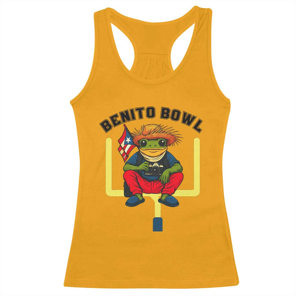 Benito Bowl Coquí Frog Football Racerback Tank Top Funny Puerto Rico Flag Game Day Music Fans TS02 Gold Print Your Wear