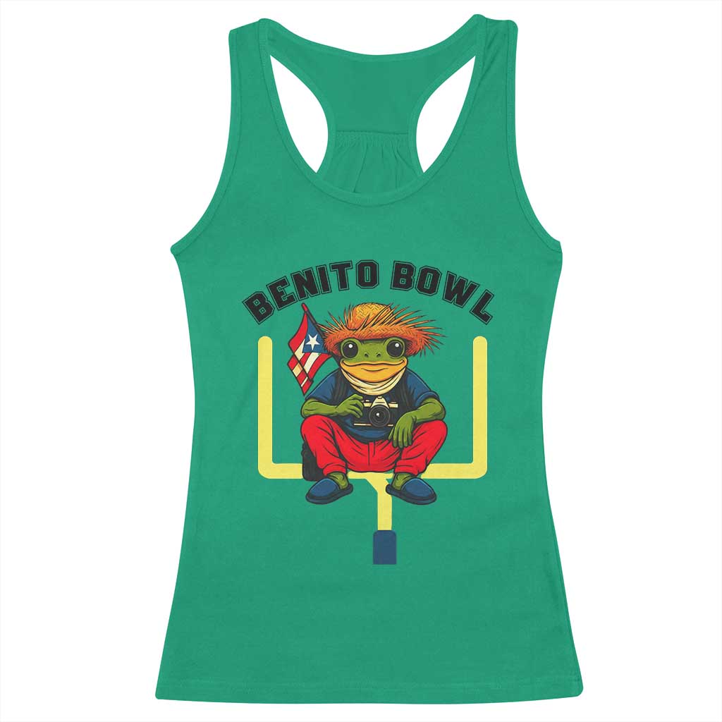 Benito Bowl Coquí Frog Football Racerback Tank Top Funny Puerto Rico Flag Game Day Music Fans TS02 Irish Green Print Your Wear