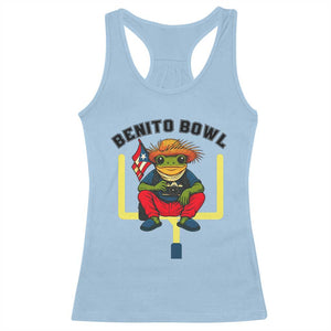 Benito Bowl Coquí Frog Football Racerback Tank Top Funny Puerto Rico Flag Game Day Music Fans TS02 Light Blue Print Your Wear