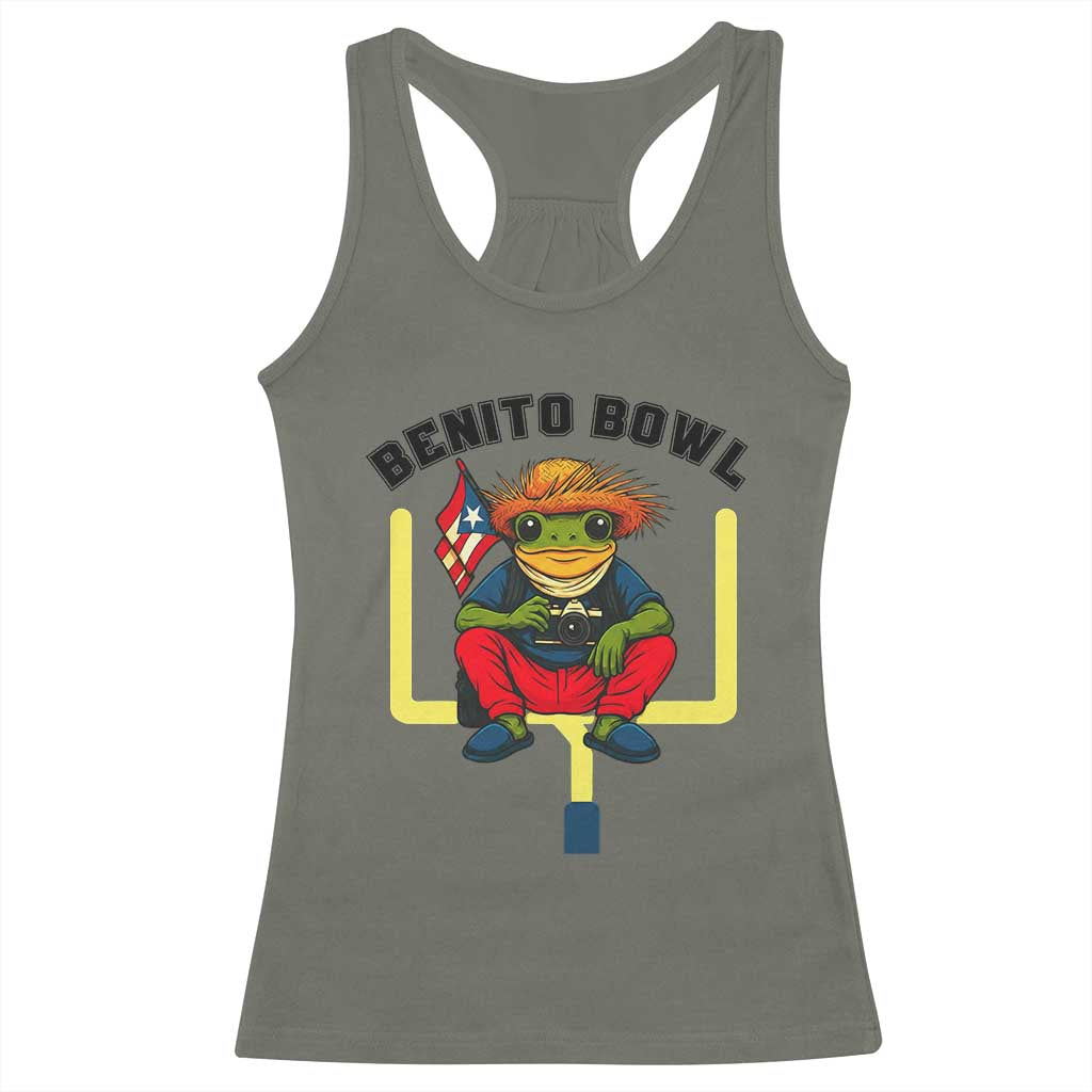 Benito Bowl Coquí Frog Football Racerback Tank Top Funny Puerto Rico Flag Game Day Music Fans TS02 Military Green Print Your Wear
