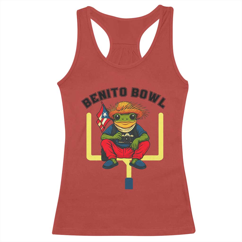 Benito Bowl Coquí Frog Football Racerback Tank Top Funny Puerto Rico Flag Game Day Music Fans TS02 Red Print Your Wear