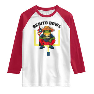 Benito Bowl Coquí Frog Football Raglan Shirt Funny Puerto Rico Flag Game Day Music Fans TS02 White Red Print Your Wear