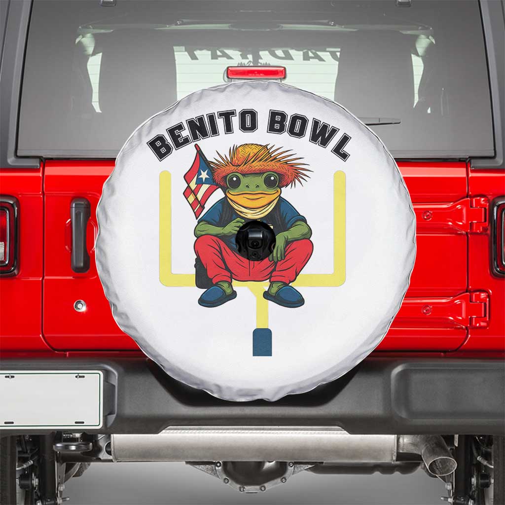 Benito Bowl Coquí Frog Football Spare Tire Cover Funny Puerto Rico Flag Game Day Music Fans TS02 White Print Your Wear