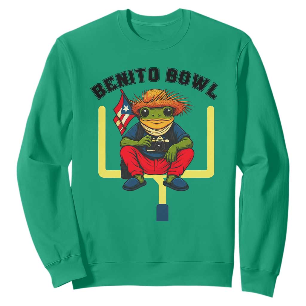 Benito Bowl Coquí Frog Football Sweatshirt Funny Puerto Rico Flag Game Day Music Fans TS02 Irish Green Print Your Wear