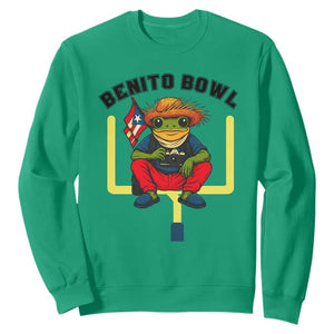 Benito Bowl Coquí Frog Football Sweatshirt Funny Puerto Rico Flag Game Day Music Fans TS02 Irish Green Print Your Wear