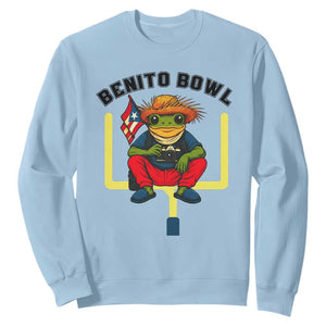 Benito Bowl Coquí Frog Football Sweatshirt Funny Puerto Rico Flag Game Day Music Fans TS02 Light Blue Print Your Wear