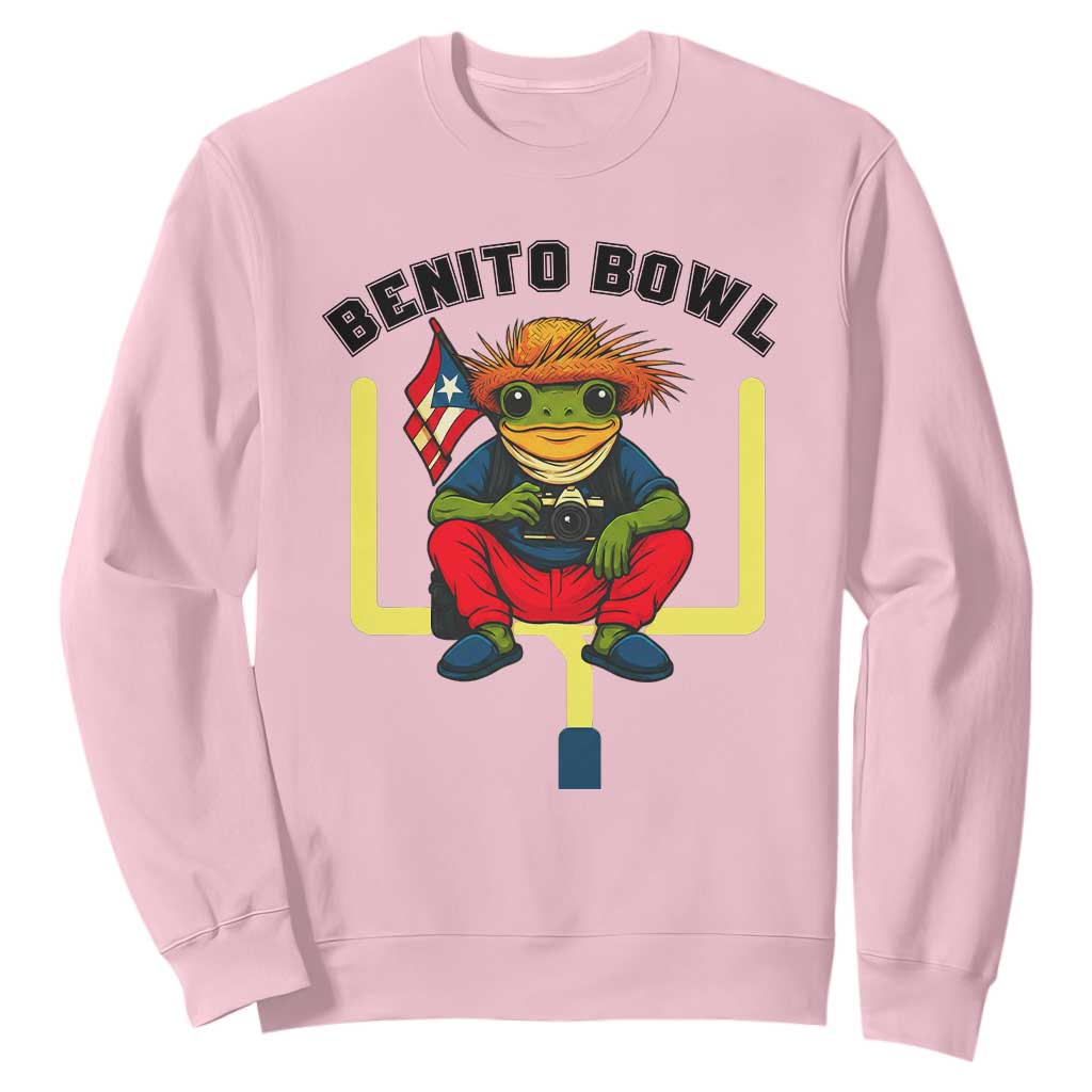 Benito Bowl Coquí Frog Football Sweatshirt Funny Puerto Rico Flag Game Day Music Fans TS02 Light Pink Print Your Wear