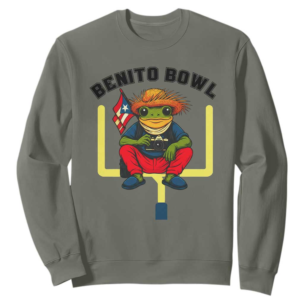 Benito Bowl Coquí Frog Football Sweatshirt Funny Puerto Rico Flag Game Day Music Fans TS02 Military Green Print Your Wear