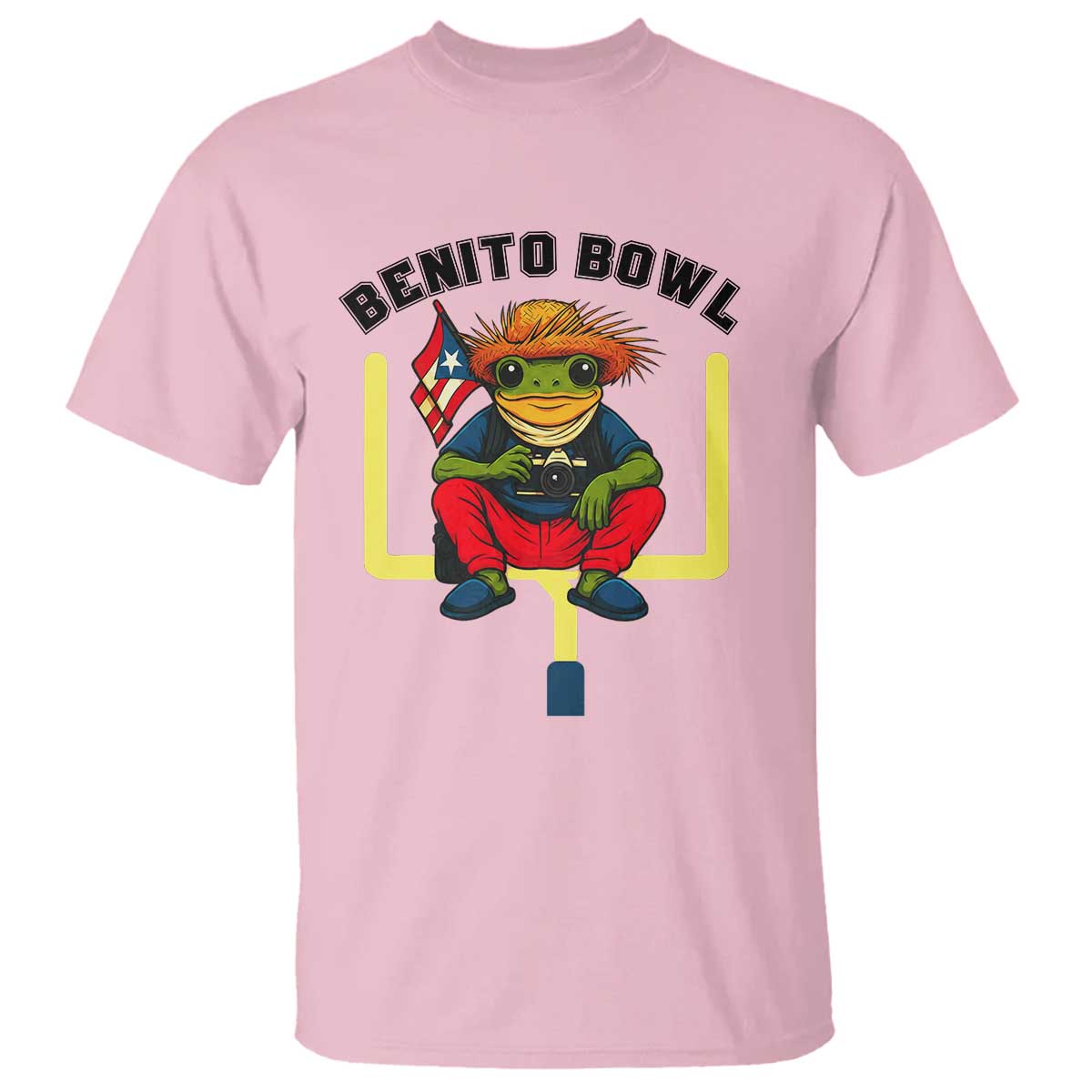 Benito Bowl Coquí Frog Football T Shirt Funny Puerto Rico Flag Game Day Music Fans TS02 Light Pink Print Your Wear