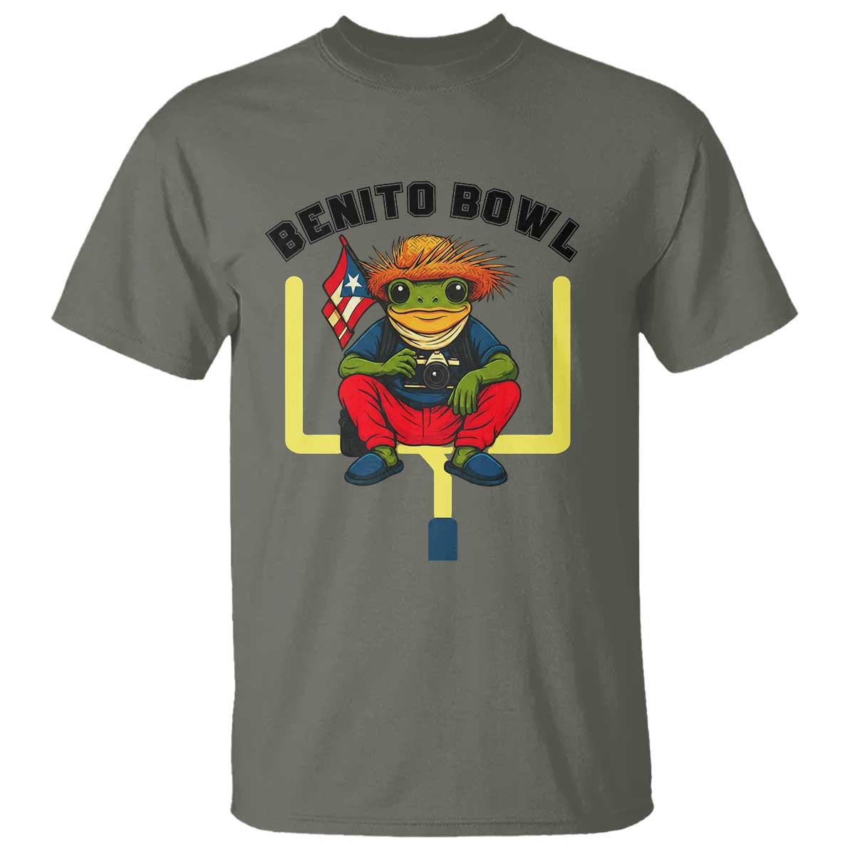 Benito Bowl Coquí Frog Football T Shirt Funny Puerto Rico Flag Game Day Music Fans TS02 Military Green Print Your Wear