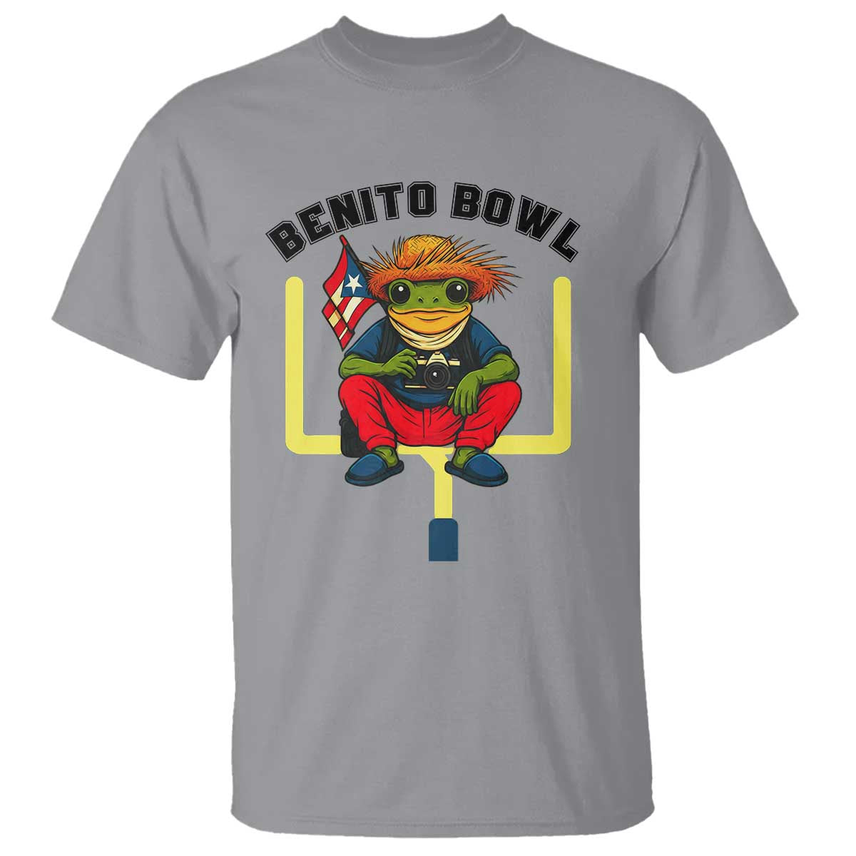 Benito Bowl Coquí Frog Football T Shirt Funny Puerto Rico Flag Game Day Music Fans TS02 Sport Gray Print Your Wear
