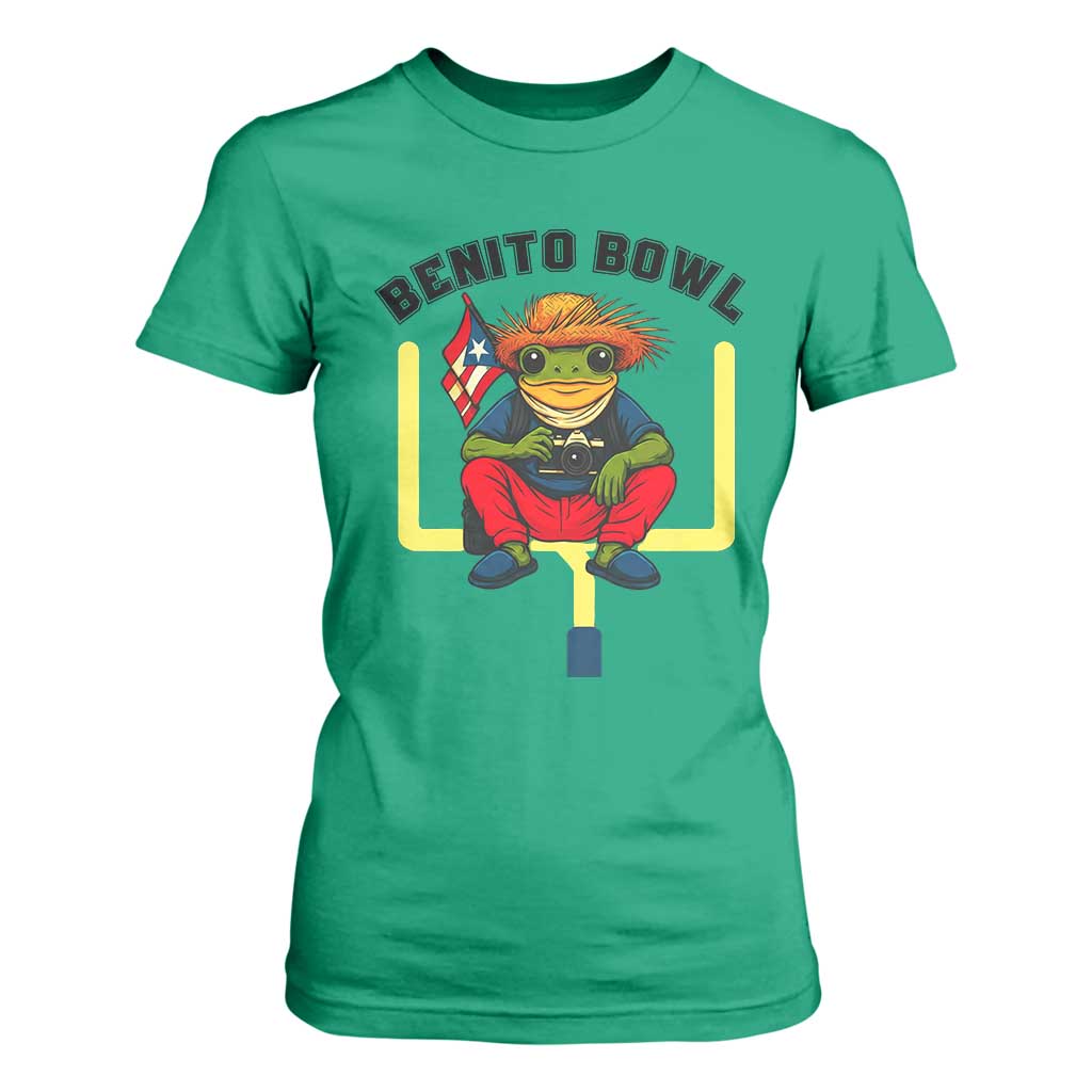 Benito Bowl Coquí Frog Football T Shirt For Women Funny Puerto Rico Flag Game Day Music Fans TS02 Irish Green Print Your Wear
