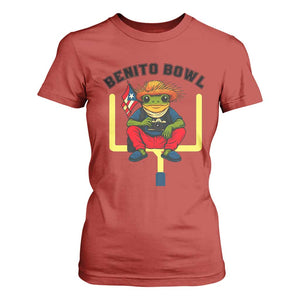 Benito Bowl Coquí Frog Football T Shirt For Women Funny Puerto Rico Flag Game Day Music Fans TS02 Red Print Your Wear
