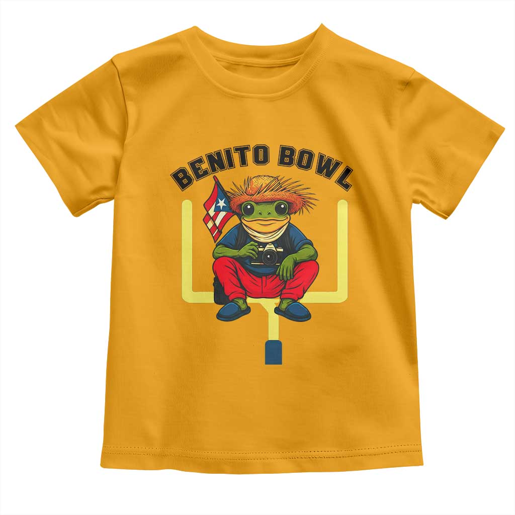 Benito Bowl Coquí Frog Football Toddler T Shirt Funny Puerto Rico Flag Game Day Music Fans TS02 Gold Print Your Wear