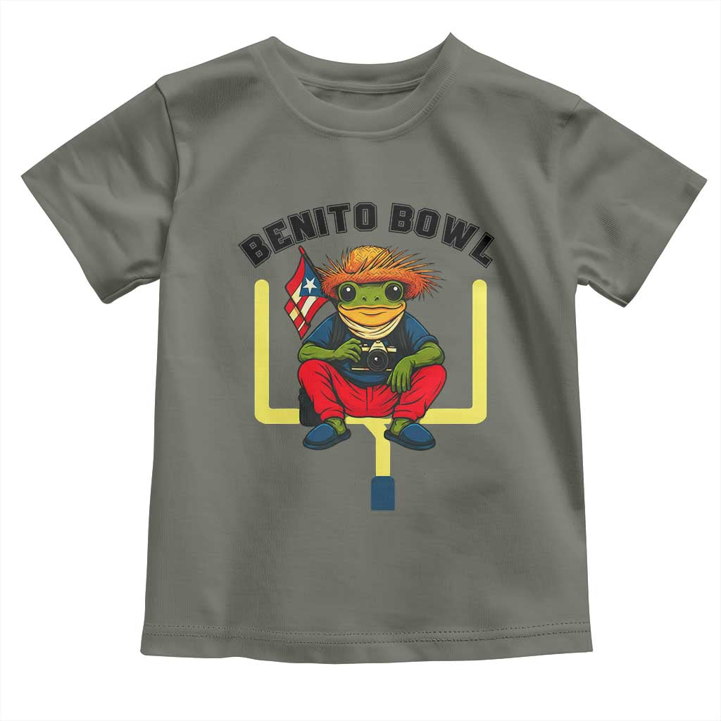 Benito Bowl Coquí Frog Football Toddler T Shirt Funny Puerto Rico Flag Game Day Music Fans TS02 Military Green Print Your Wear