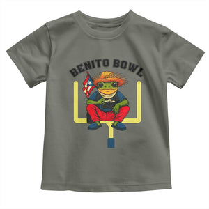 Benito Bowl Coquí Frog Football Toddler T Shirt Funny Puerto Rico Flag Game Day Music Fans TS02 Military Green Print Your Wear