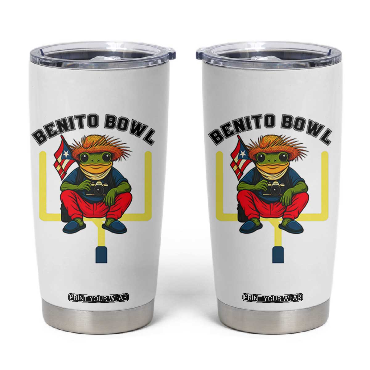 Benito Bowl Coquí Frog Football Tumbler Cup Funny Puerto Rico Flag Game Day Music Fans TS02 White Print Your Wear