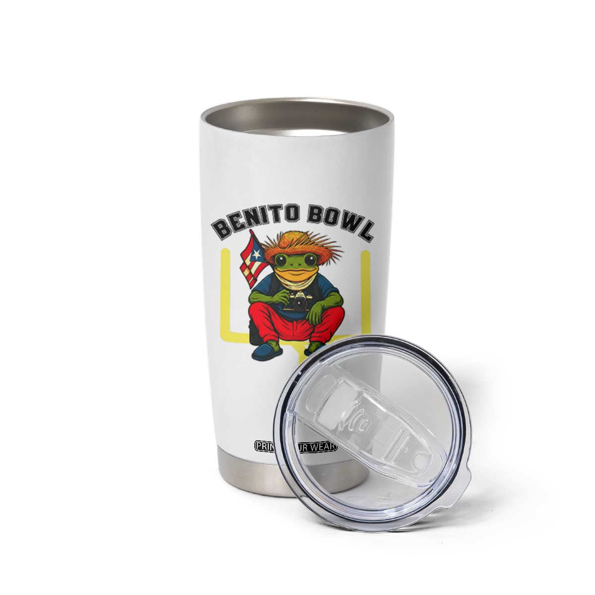 Benito Bowl Coquí Frog Football Tumbler Cup Funny Puerto Rico Flag Game Day Music Fans TS02 Print Your Wear